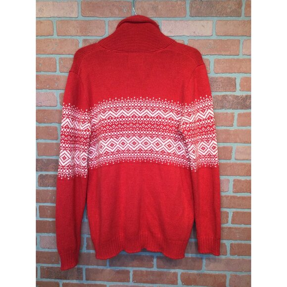 Old Navy Mens Red Fair Isle Cardigan Sweater Size L Holiday Grandpa - Picture 3 of 7